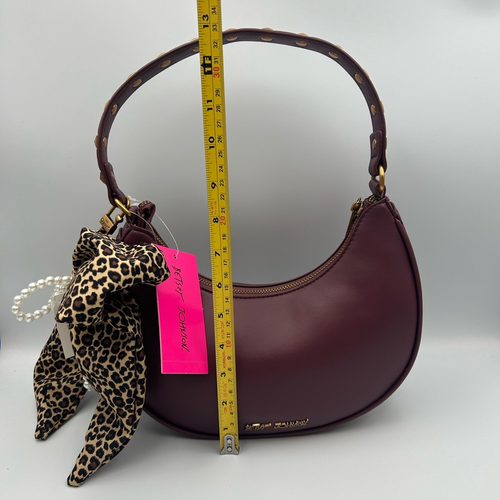 *New* Betsey Johnson Y2K Burgundy Shoulder Bag W/ Cheetah/Pearl Bow Bag Charm - Picture 15 of 16